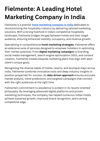 Fielmente A Leading Hotel Marketing Company in India