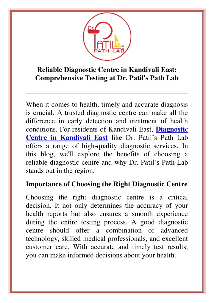 reliable diagnostic centre in kandivali east