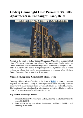 Godrej Connaught One - 3/4 BHK Apartments in Delhi