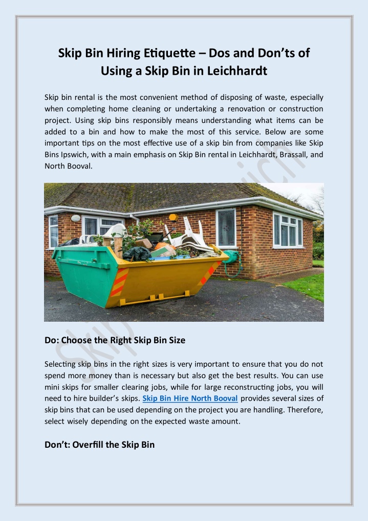 skip bin hiring etiquette dos and don ts of using