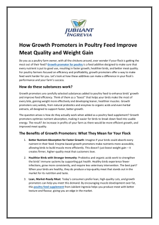 How Growth Promoters in Poultry Feed Improve Meat Quality and Weight Gain