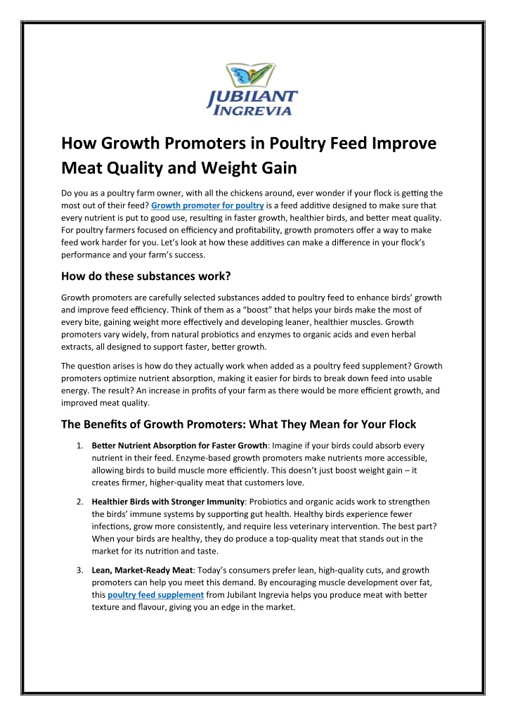 how growth promoters in poultry feed improve meat