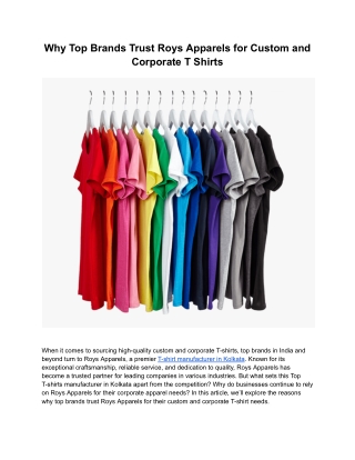 Why Top Brands Trust Roys Apparels for Custom and Corporate T Shirts