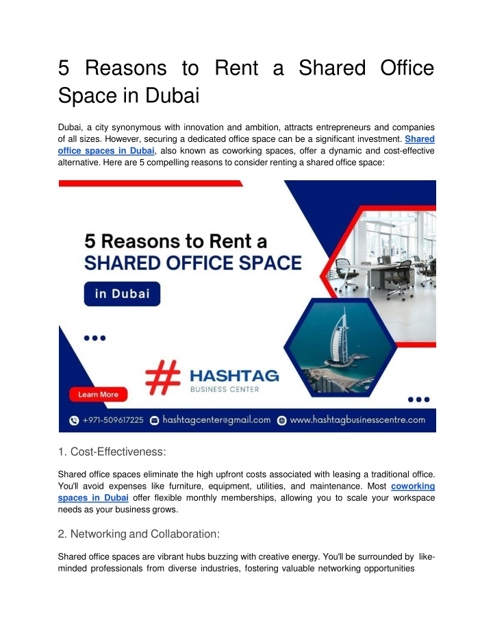 5 reason s t o ren t a share d o f fic e space in dubai