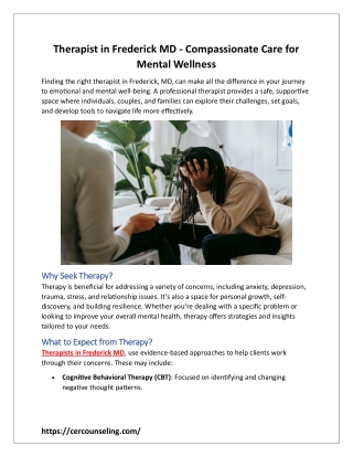 Therapist in Frederick MD - Compassionate Care for Mental Wellness