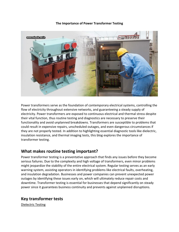 the importance of power transformer testing