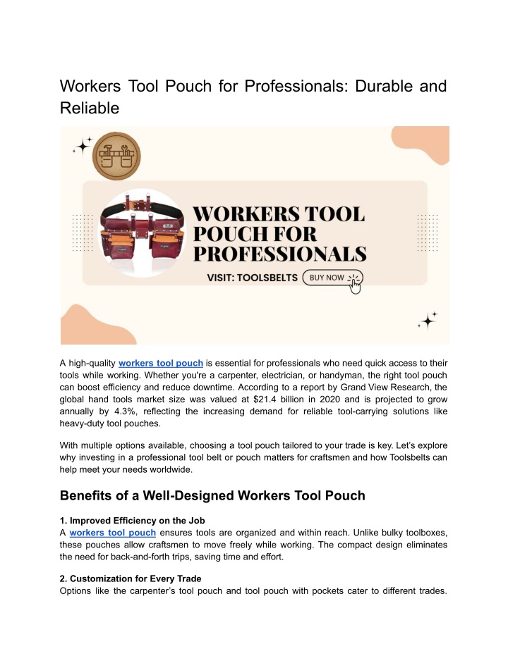 workers tool pouch for professionals durable