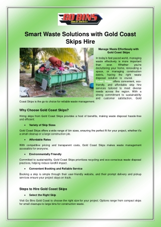 Smart Waste Solutions with Gold Coast Skips Hire