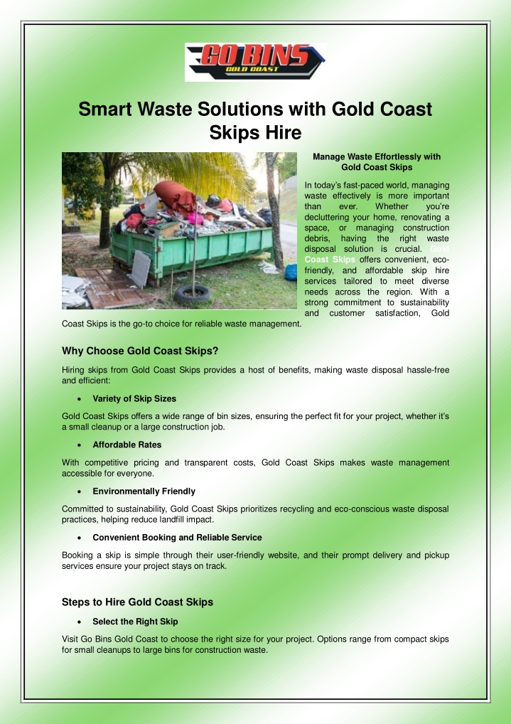 smart waste solutions with gold coast skips hire