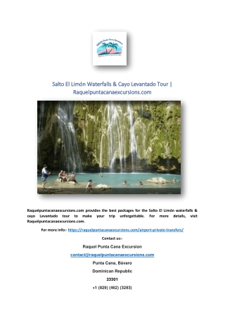 Salto El Limón Waterfalls & Cayo Levantado Tour | Raquelpuntacanaexcursions.com