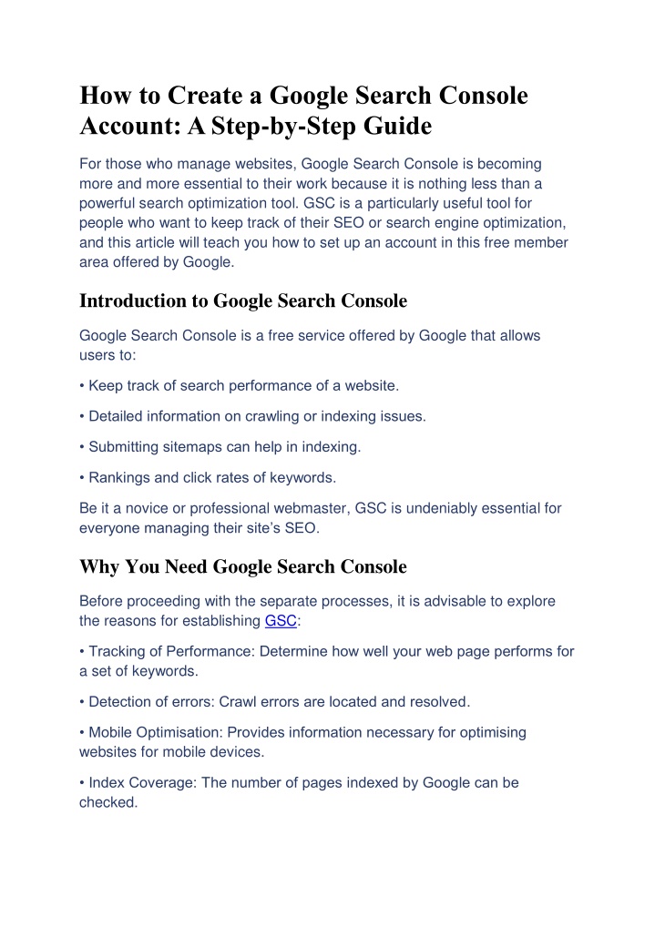 how to create a google search console account