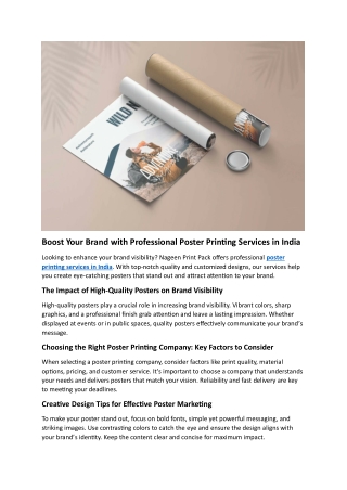 Boost Your Brand with Professional Poster Printing Services in India