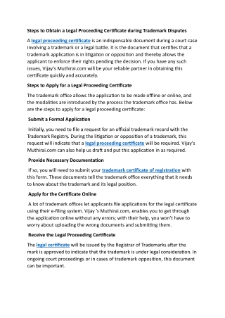 Steps to Obtain a Legal Proceeding Certificate during Trademark Disputes