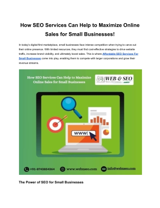 How SEO Services Can Help to Maximize Online Sales for Small Businesses!