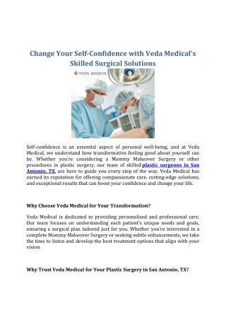 Change Your Self-Confidence with Veda Medical's Skilled Surgical Solutions