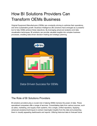 How BI Solutions Providers Can Transform OEMs Business