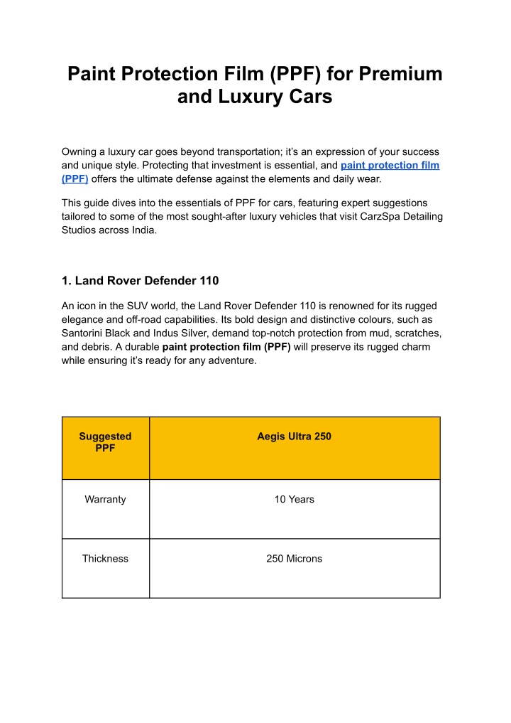 paint protection film ppf for premium and luxury