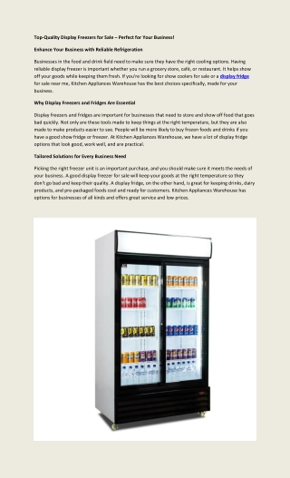 Top-Quality Display Freezers for Sale – Perfect for Your Business!