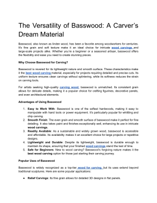 The Versatility of Basswood_ A Carver’s Dream Material