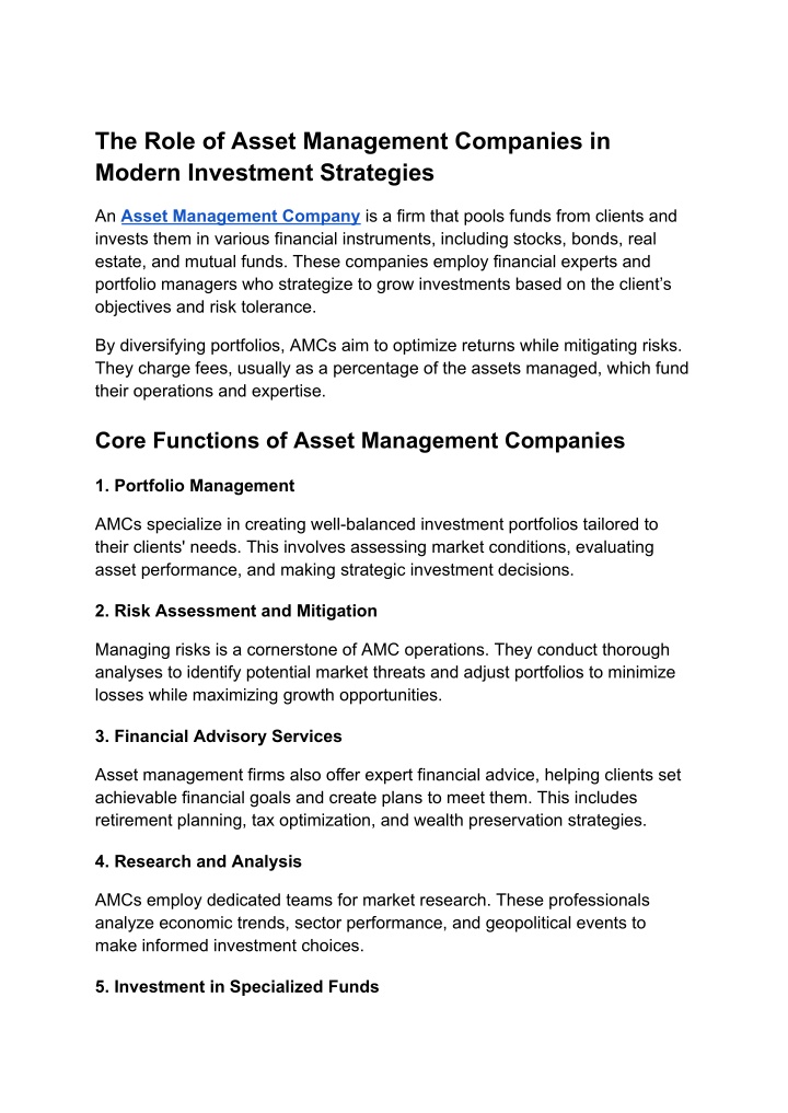 the role of asset management companies in modern