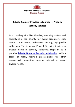 Private Bouncer Provider in Mumbai  Prakash Security Services