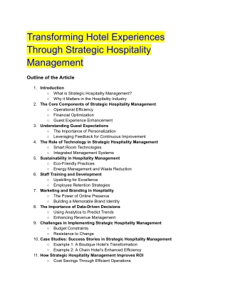 Transforming Hotel Experiences Through Strategic Hospitality Management