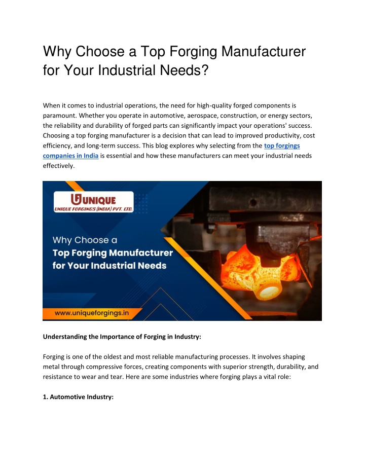 why choose a top forging manufacturer for your