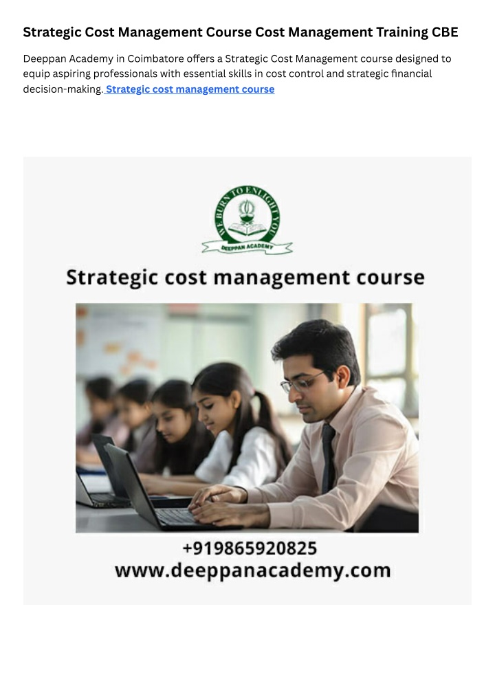 strategic cost management course cost management