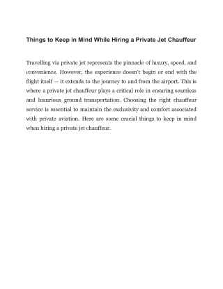 Things to Keep in Mind While Hiring a Private Jet Chauffeur