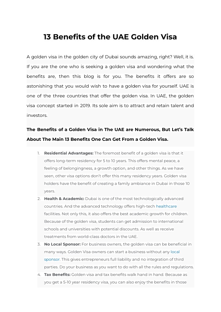 13 benefits of the uae golden visa