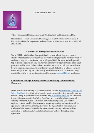 Commercial Catering Gas Safety Certificates | Gill Electrical &amp; Gas