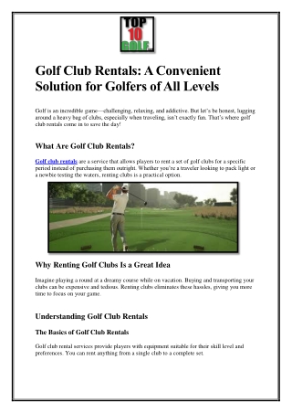 Golf Club Rentals A Convenient Solution for Golfers of All Levels