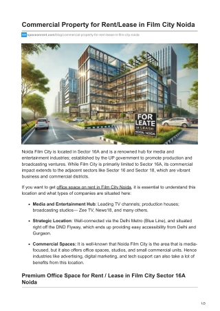 Commercial Property for Rent/Lease in Film City Noida
