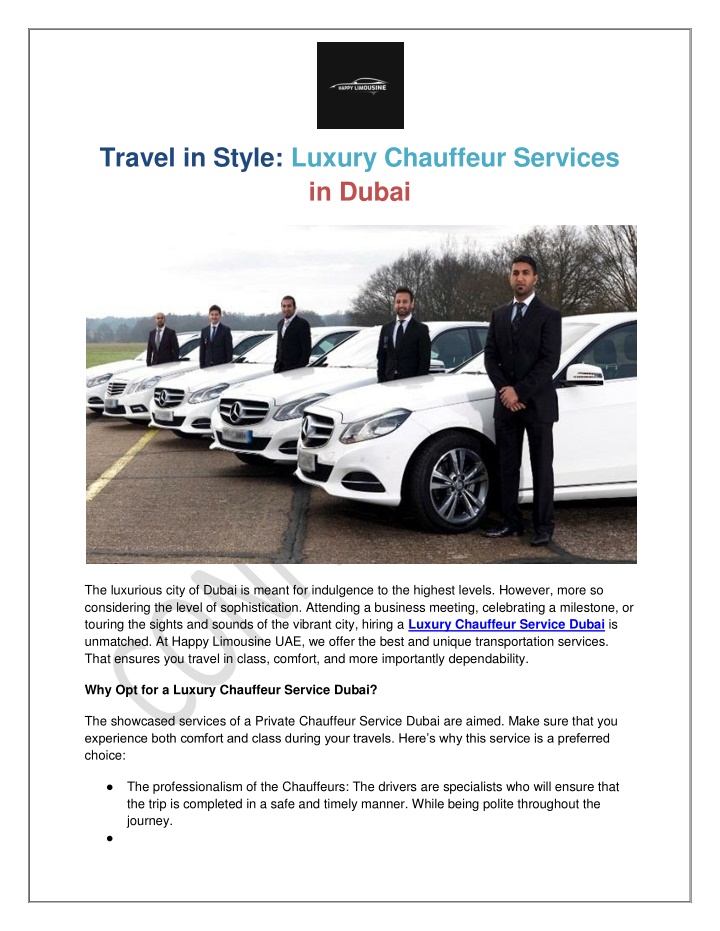 travel in style luxury chauffeur services in dubai