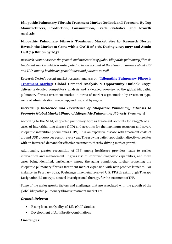 idiopathic pulmonary fibrosis treatment market