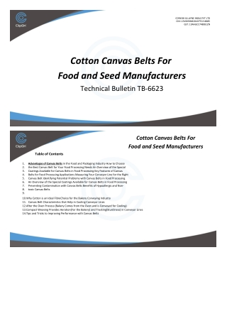 Cotton Canvas Belts For Food and Seed Manufacturers