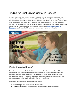 Best Driving Center in Cobourg: Your Guide to Expert Driving Lessons