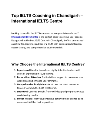 Top IELTS Coaching in Chandigarh