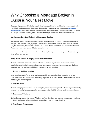 Why Choosing a Mortgage Broker Dubai is Your Best Move
