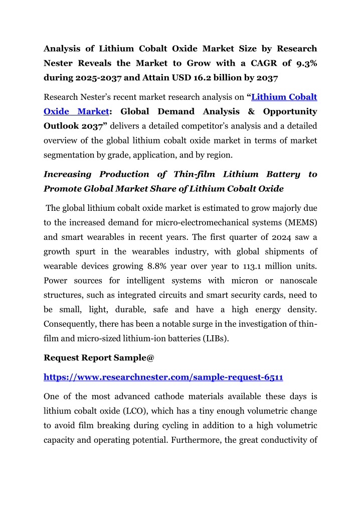 analysis of lithium cobalt oxide market size