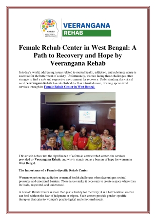 Female Rehab Center in West Bengal: A Path to Recovery and Hope by Veerangana Re