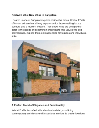 krishvi e villa new villas in bangalore