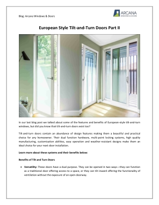 European Style Tilt-and-Turn Doors Part II | Arcana Windows & Doors