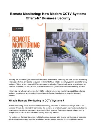 Remote Monitoring: How Modern CCTV Systems Offer 24/7 Business Security