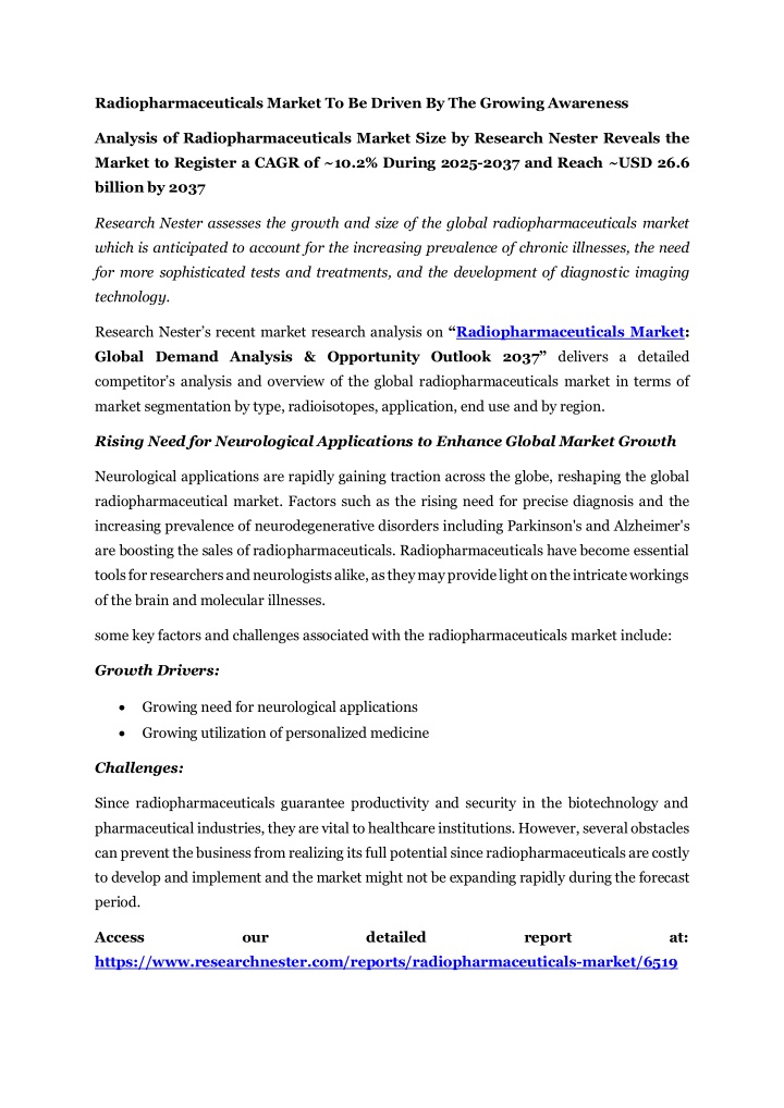 radiopharmaceuticals market to be driven