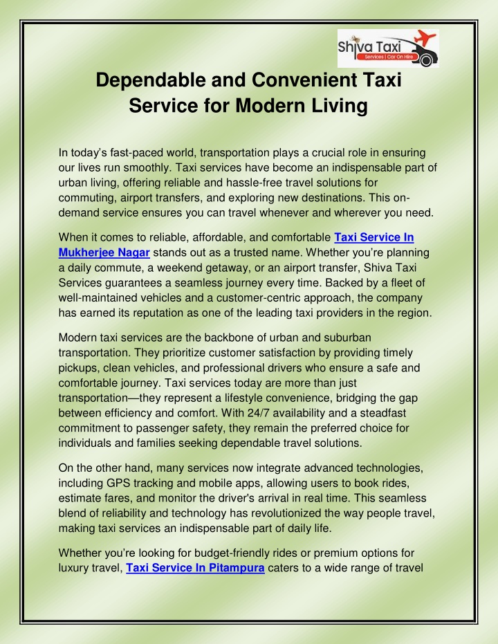 dependable and convenient taxi service for modern