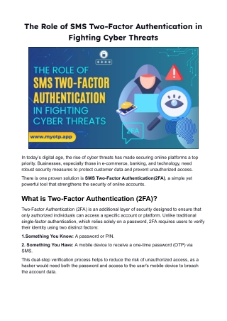The Role of SMS 2FA Authentication in Fighting Cyber Threats
