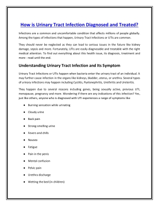 How is Urinary Tract Infection Diagnosed and Treated?