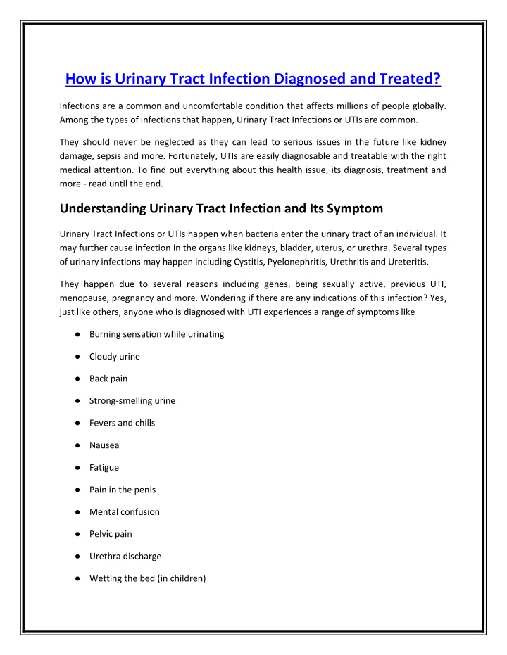 how is urinary tract infection diagnosed