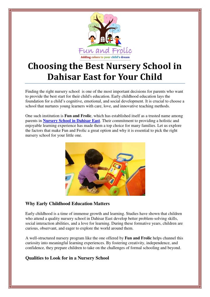 choosing the best nursery school in dahisar east